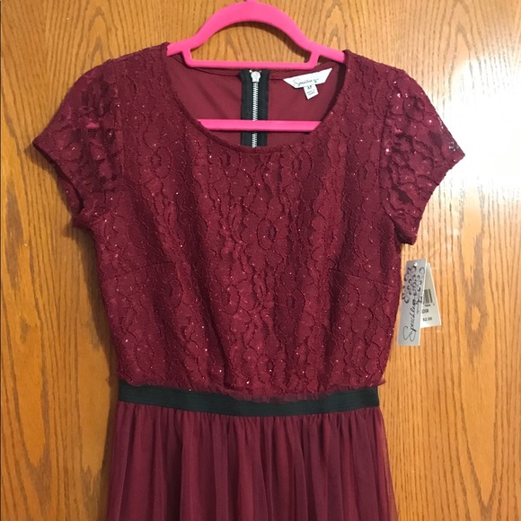 Maroon Glittery Dress with Tulle Skirt - Picture 2 of 5